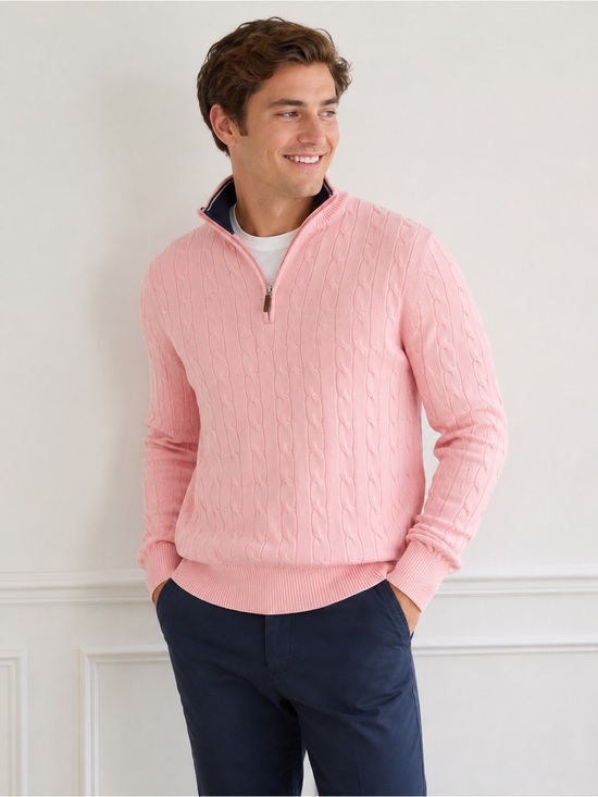 Club Room Other - NWT Club Room Men’s Cable Knit Quarter Zip Sweater Pink Size Medium